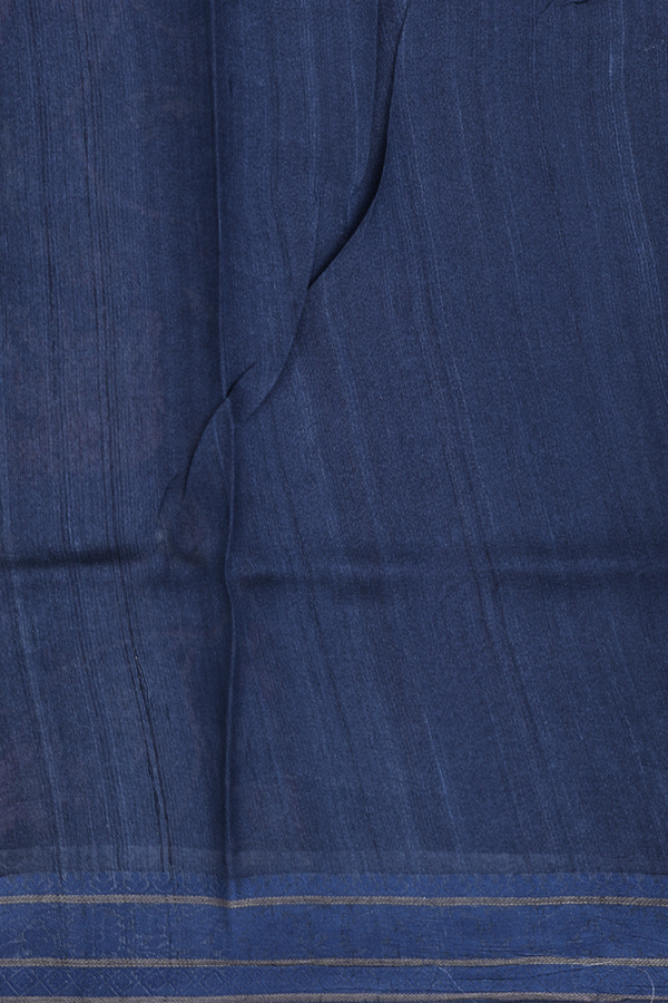 Tussar Silk Saree In Navy Blue With Printed Design