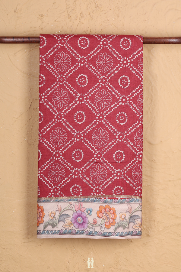Tussar Silk Saree In Dusty Red With Diamond Design