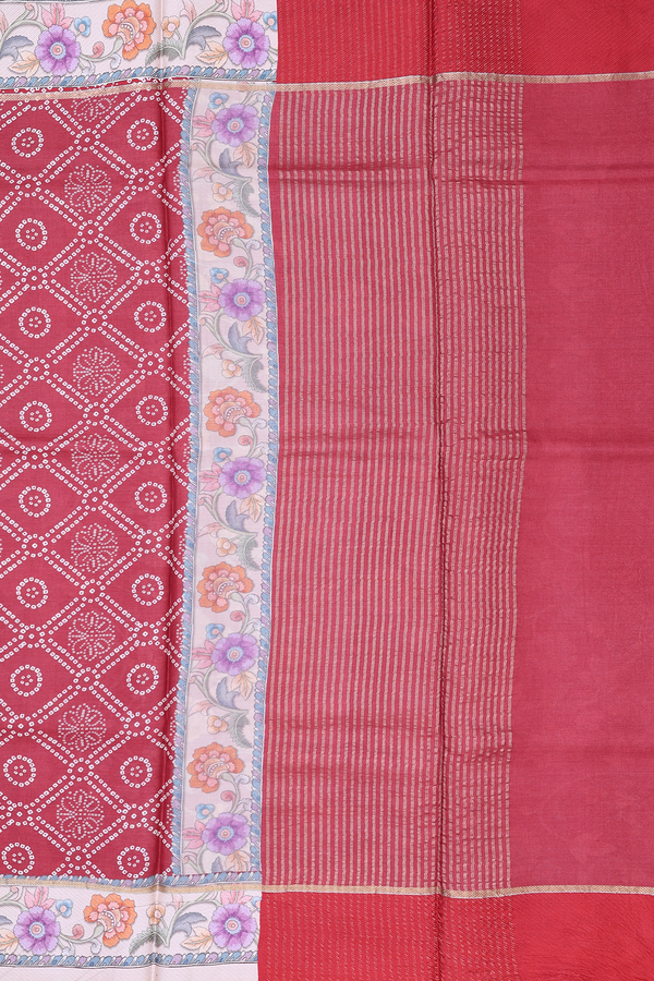 Tussar Silk Saree In Dusty Red With Diamond Design