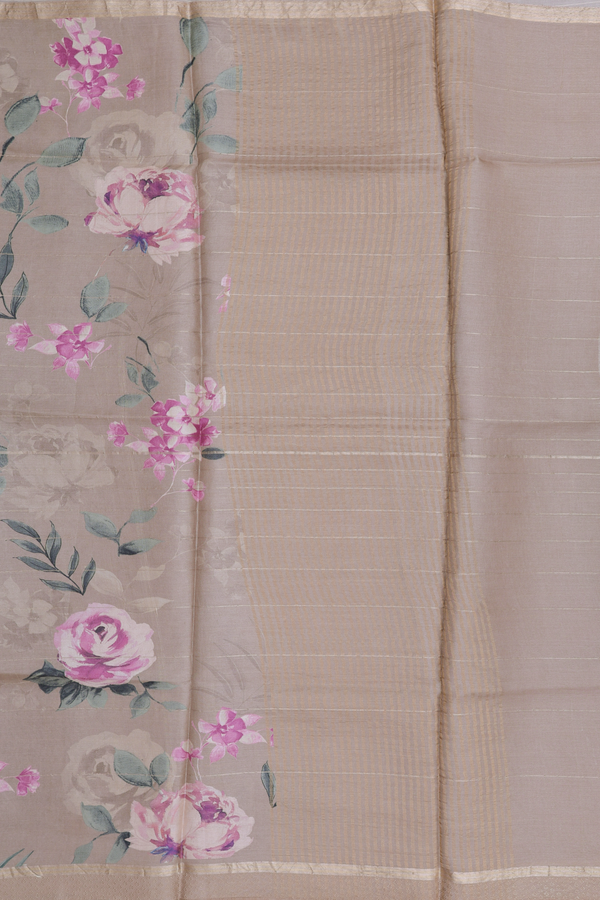Tussar Silk Saree In Dusty Brown With Floral Design
