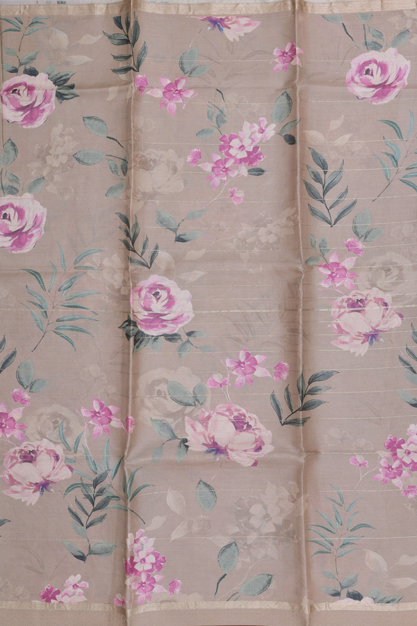 Tussar Silk Saree In Dusty Brown With Floral Design