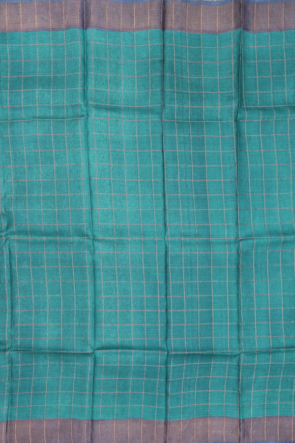 Tussar Silk Saree In Teal Blue With Checks Design
