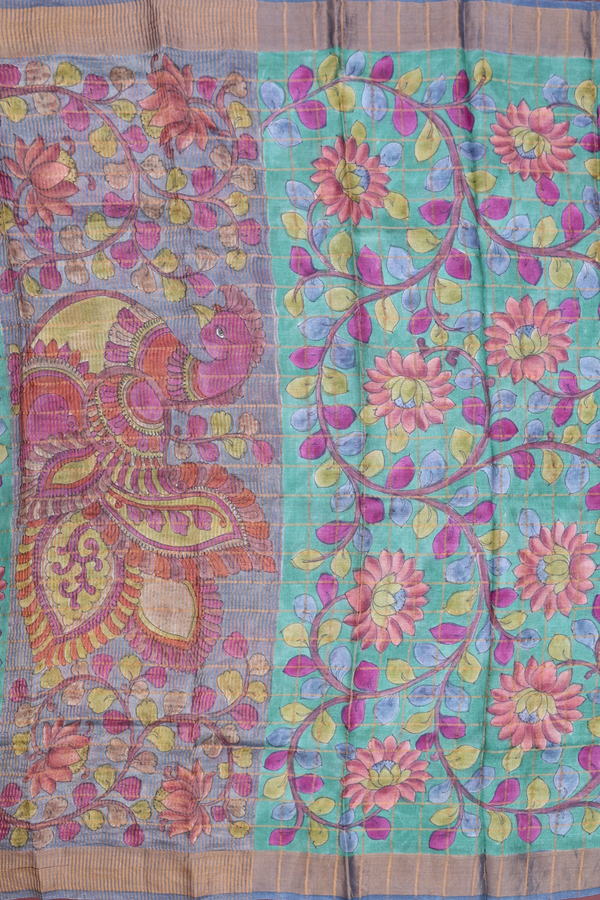 Tussar Silk Saree In Brick Red With Checks Design