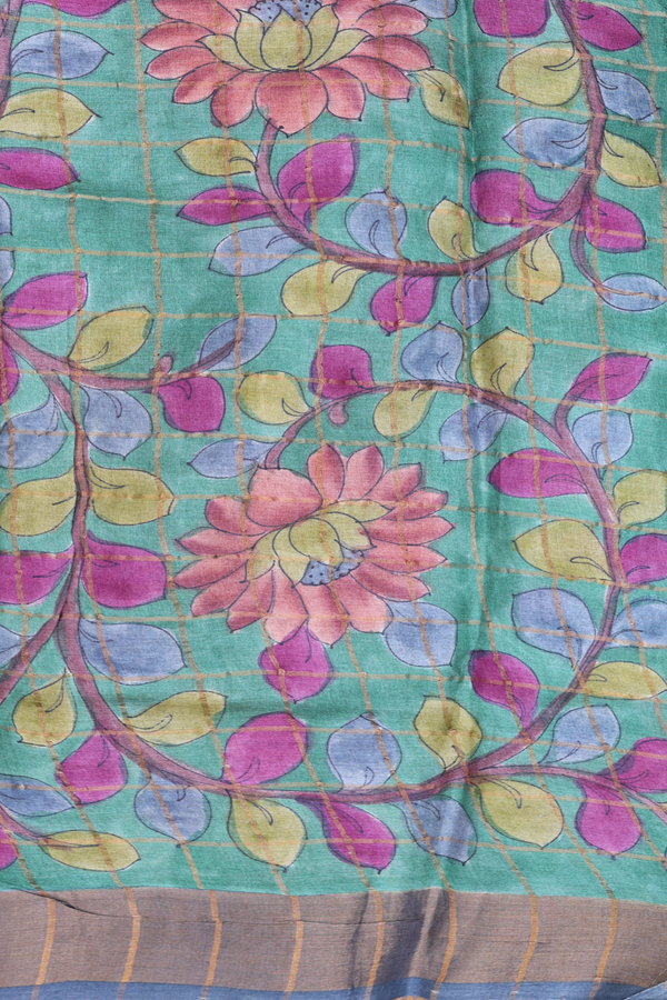Tussar Silk Saree In Brick Red With Checks Design