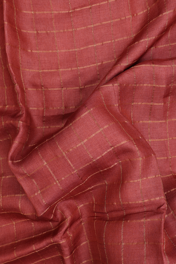 Tussar Silk Saree In Brick Red With Checks Design