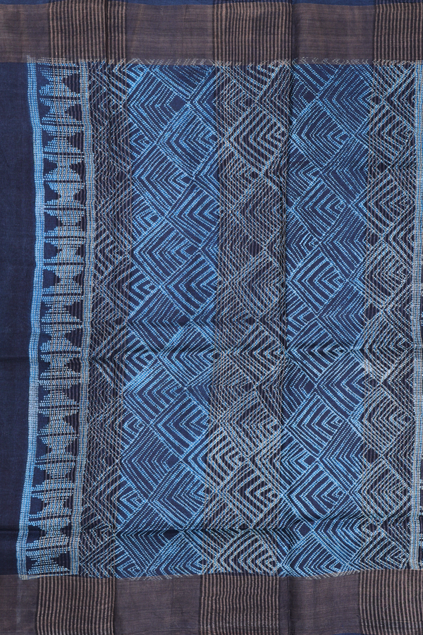 Tussar Silk Saree In Navy Blue With Shibori Design