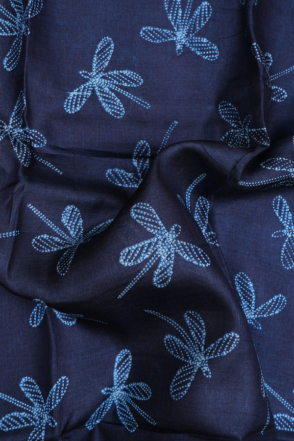 Tussar Silk Saree In Navy Blue With Shibori Design