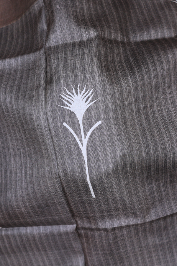 Tussar Silk Saree In Greyish Brown With Floral Motifs