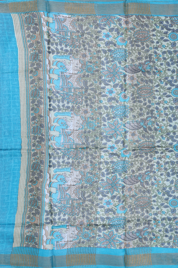Tussar Silk Saree In Light Green With Floral Design