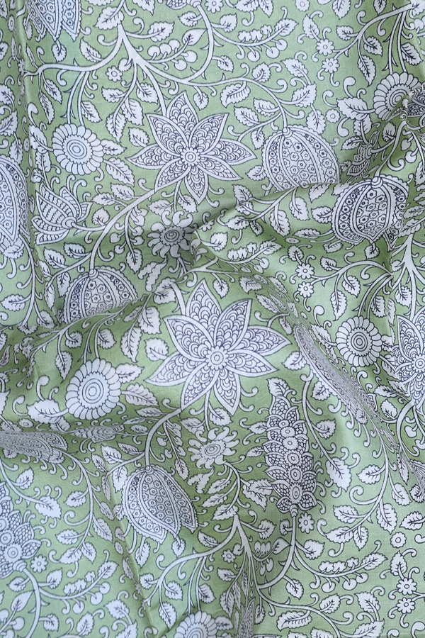 Tussar Silk Saree In Light Green With Floral Design