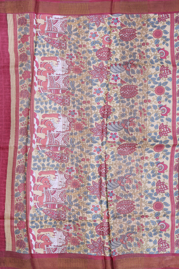 Tussar Silk Saree In Yellow With Floral Printed Design