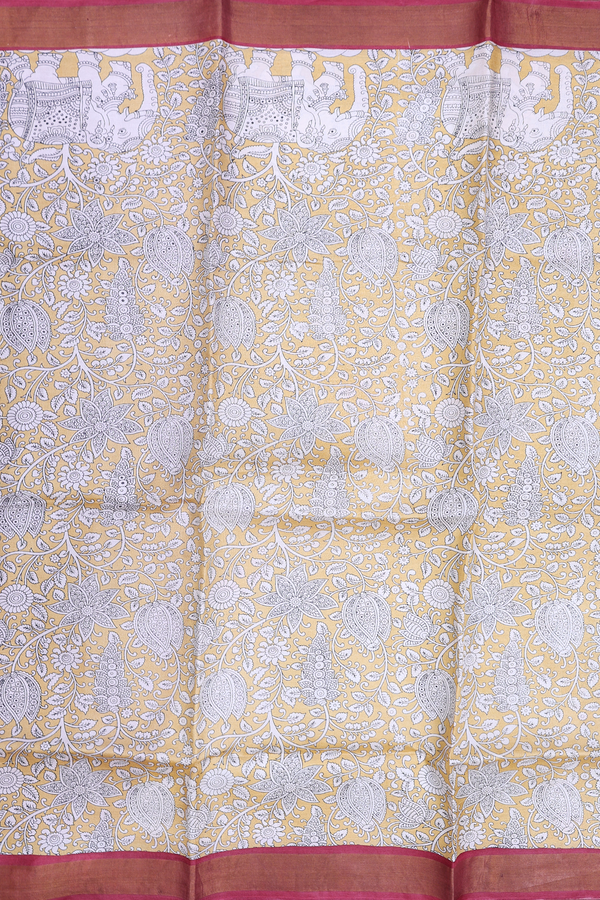 Tussar Silk Saree In Yellow With Floral Printed Design