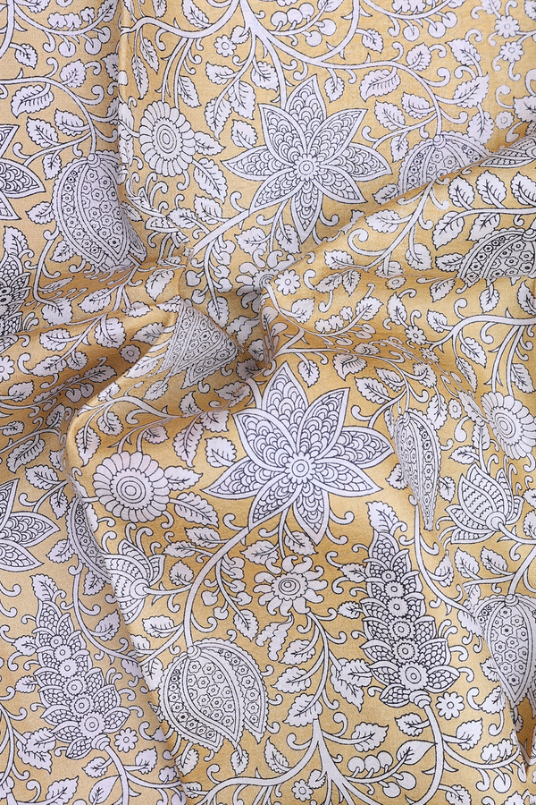 Tussar Silk Saree In Yellow With Floral Printed Design