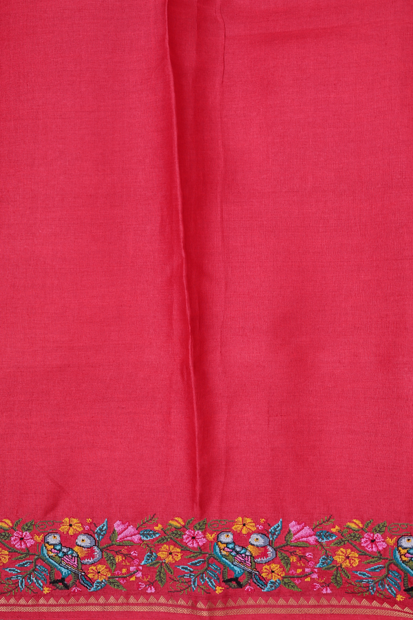 Tussar Silk Saree In Red With Floral Embroidered Design