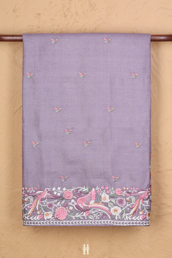 Tussar Silk Saree In Light Purple With Floral Buttas