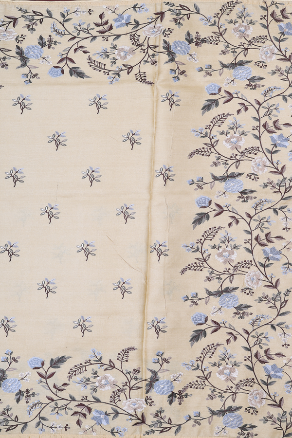 Tussar Silk Saree In Beige With Floral Embroidered Design