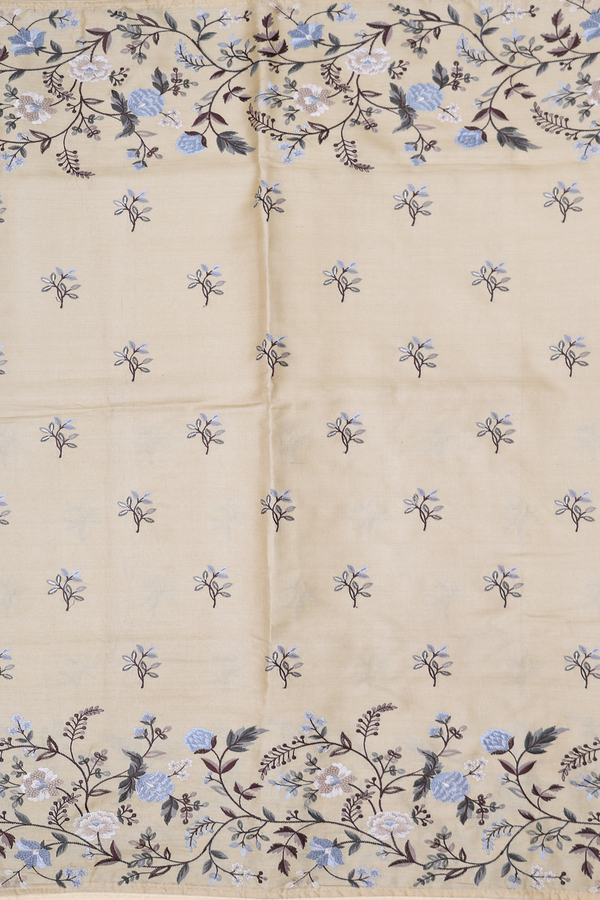 Tussar Silk Saree In Beige With Floral Embroidered Design