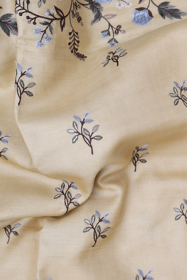 Tussar Silk Saree In Beige With Floral Embroidered Design