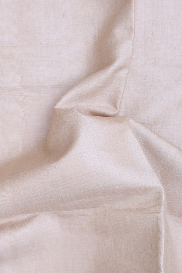 Tussar Silk Saree In Plain Off White With Floral Border