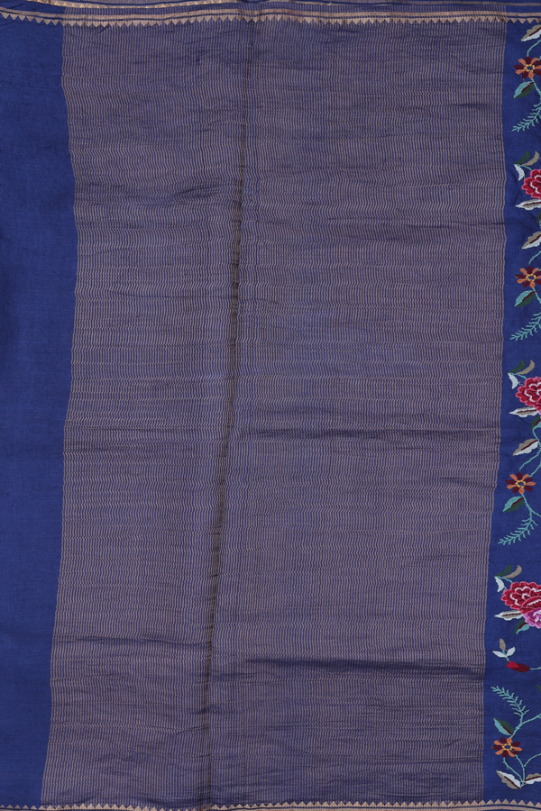 Tussar Silk Saree In Oxford Blue With Floral Buttas