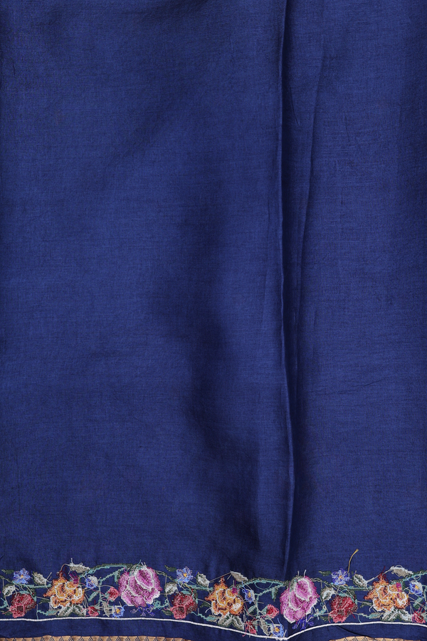 Tussar Silk Saree In Oxford Blue With Floral Buttas