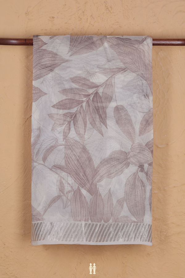 Organza Silk Saree In Off White With Leaf Design