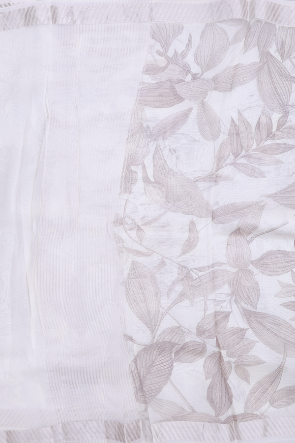 Organza Silk Saree In Off White With Leaf Design