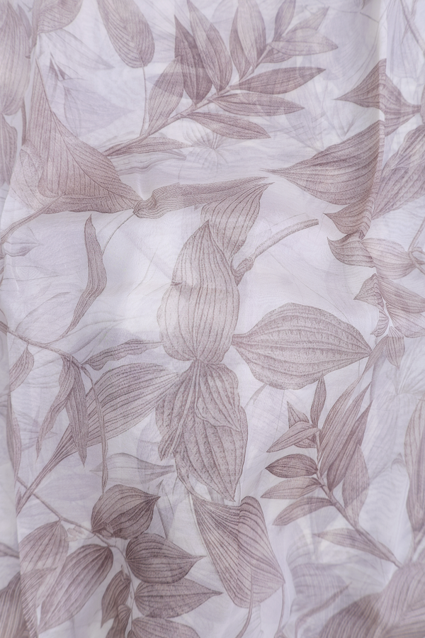 Organza Silk Saree In Off White With Leaf Design