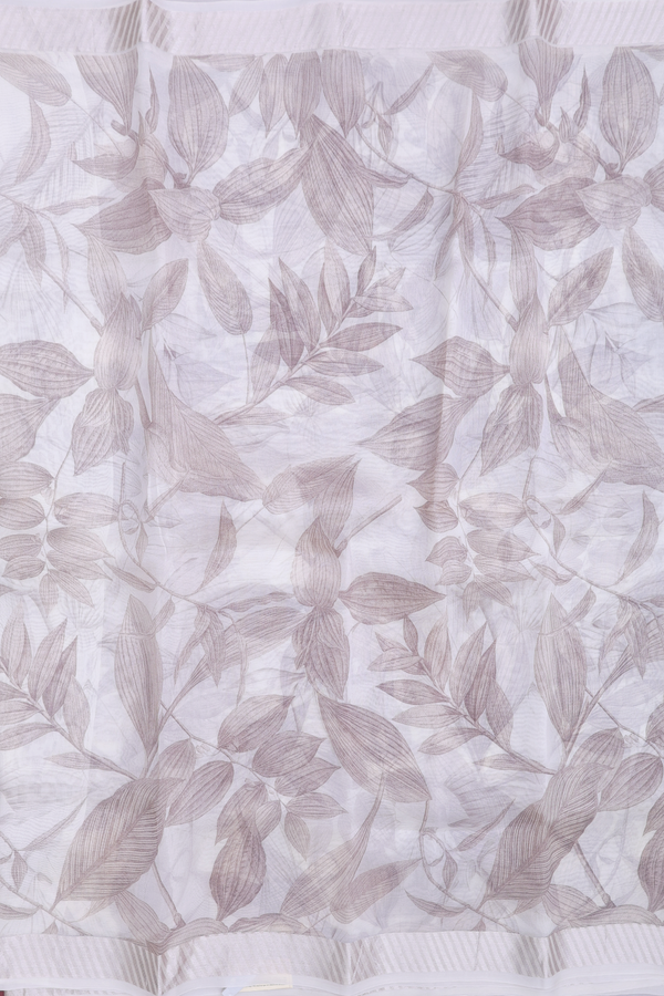 Organza Silk Saree In Off White With Leaf Design