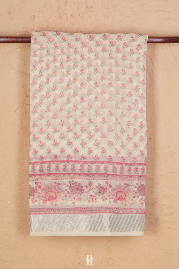 Organza Silk Saree In Off White With Floral Buttas