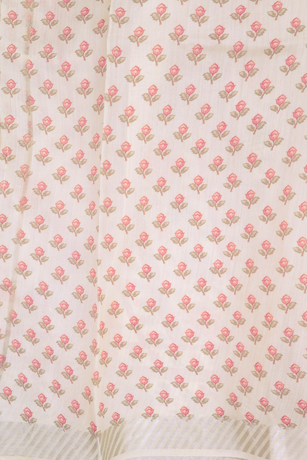 Organza Silk Saree In Off White With Floral Buttas