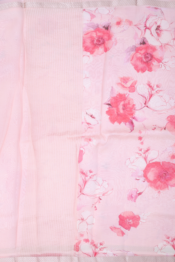 Organza Silk Saree In Pink With Floral Design
