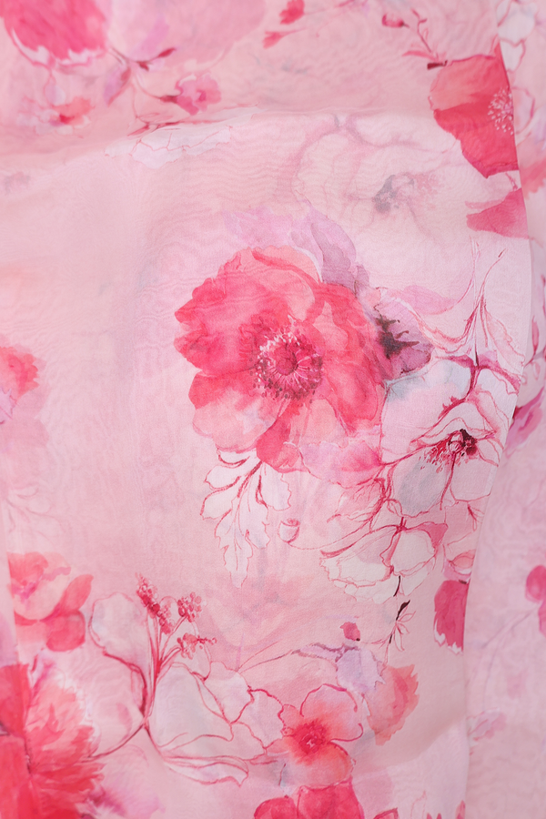 Organza Silk Saree In Pink With Floral Design