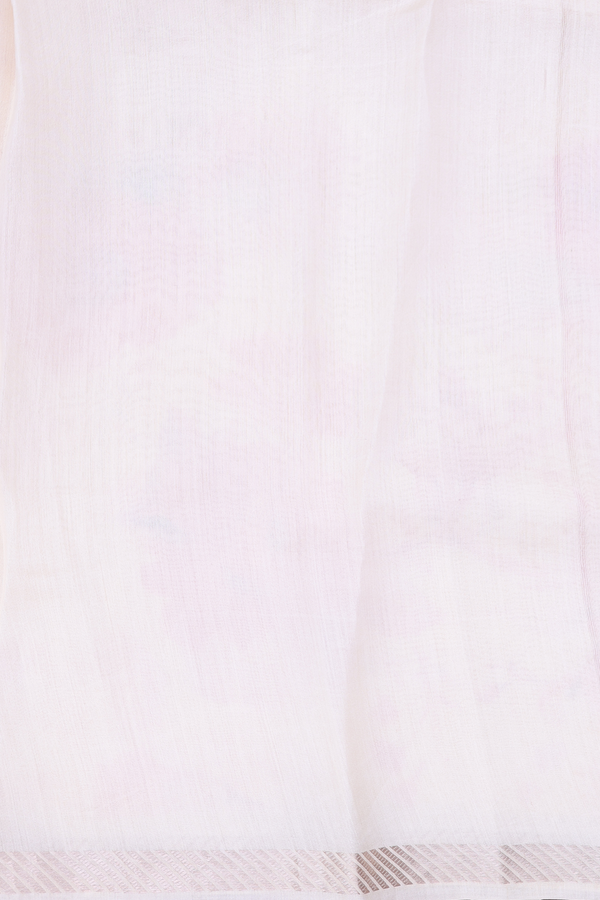 Organza Silk Saree In Off White With Floral Design