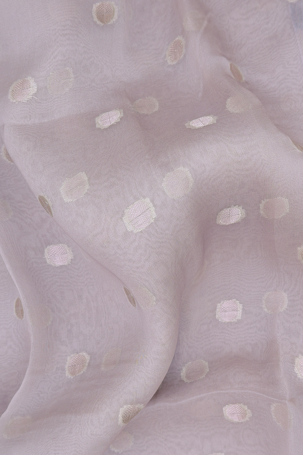 Organza Silk Saree In Grey With Zari Buttas