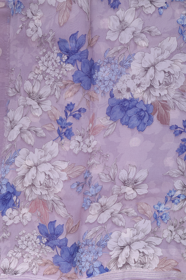 Organza Silk Saree In Greyish Purple With Zari Buttas