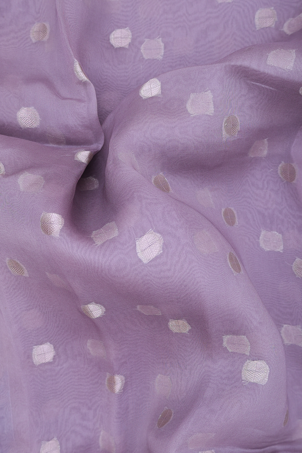 Organza Silk Saree In Greyish Purple With Zari Buttas