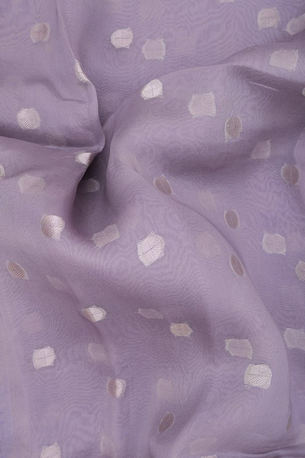 Organza Silk Saree In Greyish Purple With Zari Buttas