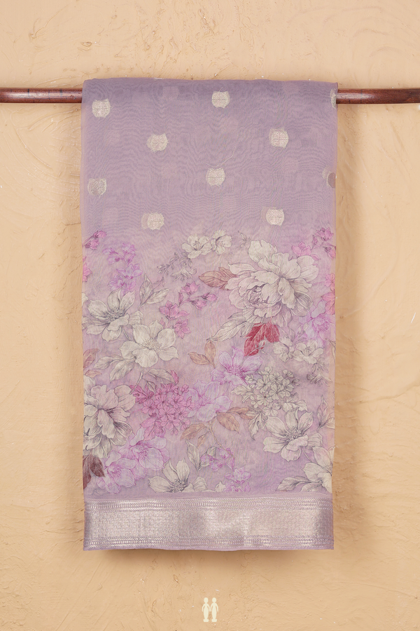 Organza Silk Saree In Purple With Zari Buttas