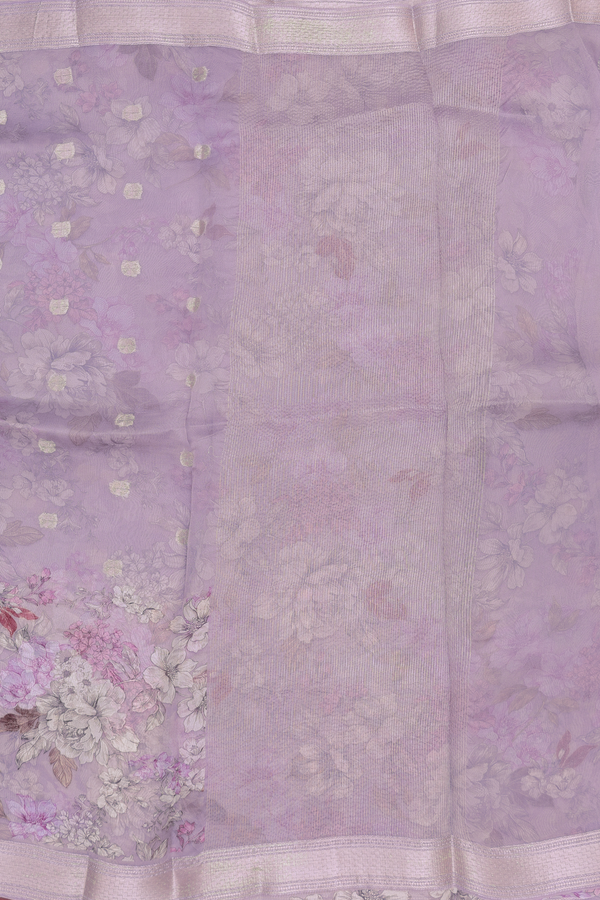 Organza Silk Saree In Purple With Zari Buttas