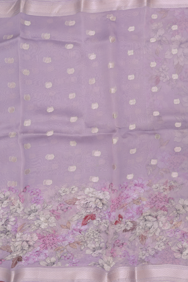 Organza Silk Saree In Purple With Zari Buttas