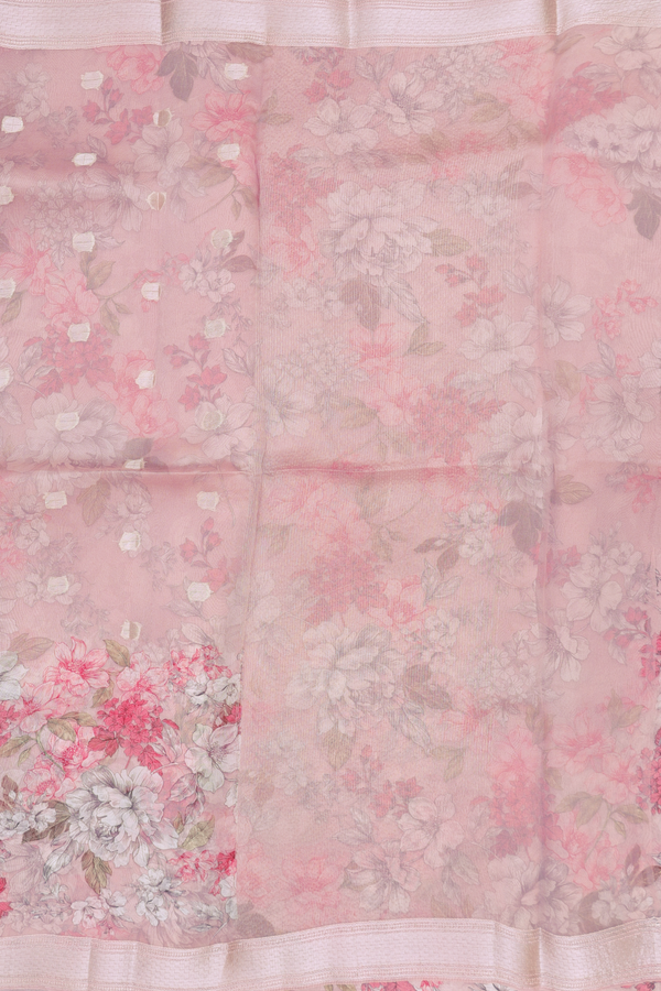 Organza Silk Saree In Dusty Rose With Zari Buttas