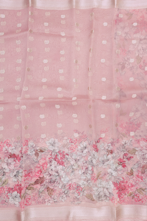 Organza Silk Saree In Dusty Rose With Zari Buttas
