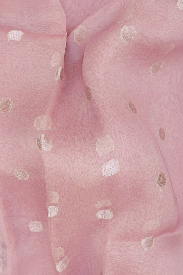 Organza Silk Saree In Dusty Rose With Zari Buttas