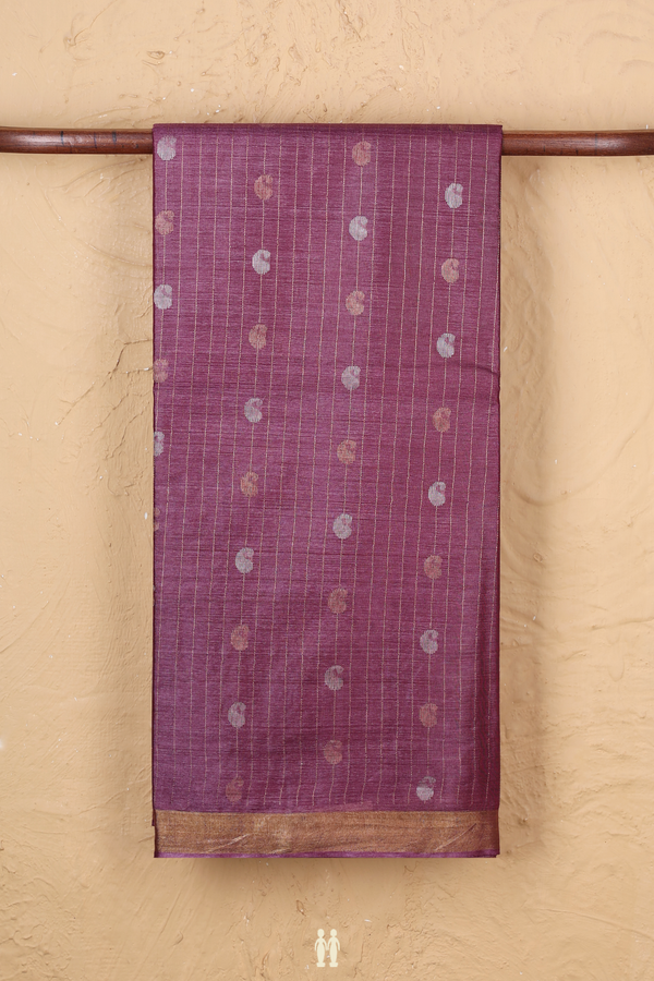 Tussar Silk Saree In Purple Along Stripes With Buttas