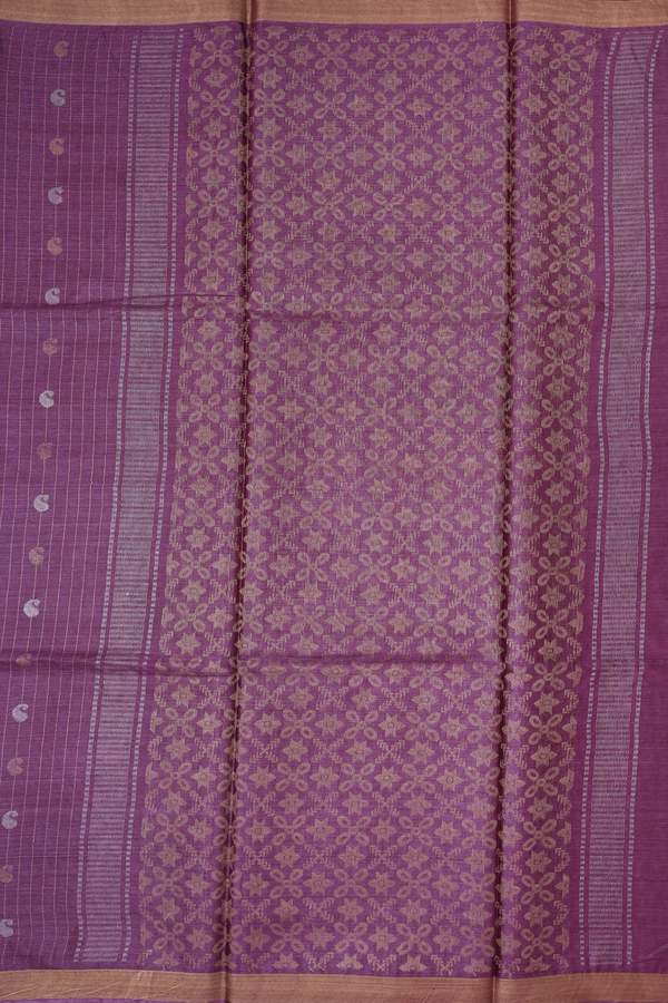 Tussar Silk Saree In Purple Along Stripes With Buttas