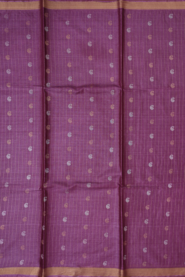 Tussar Silk Saree In Purple Along Stripes With Buttas