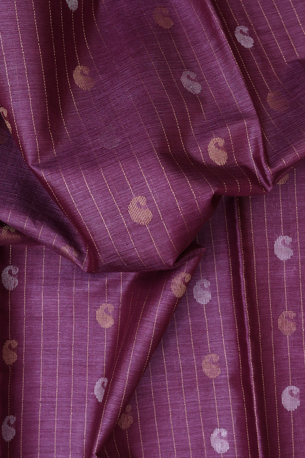 Tussar Silk Saree In Purple Along Stripes With Buttas