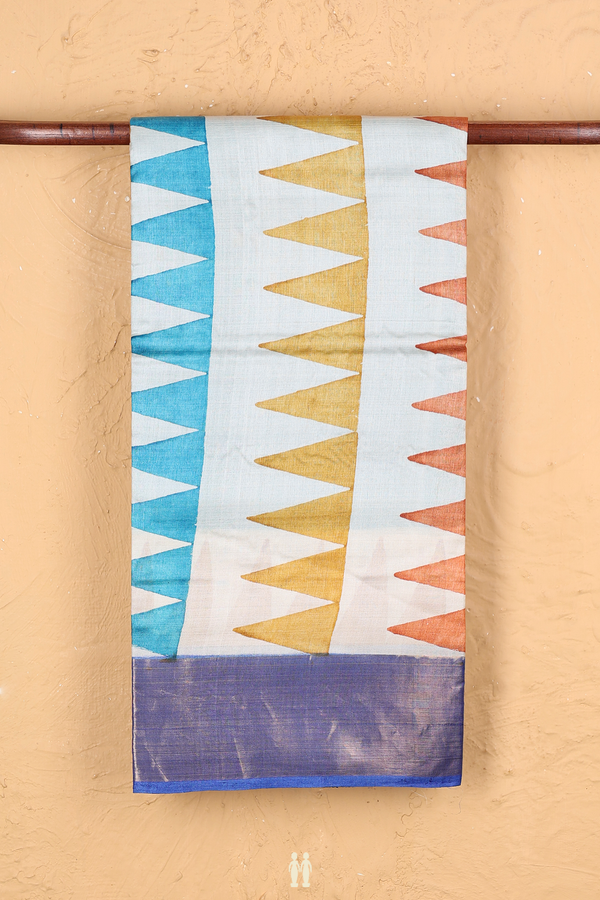 Tussar Silk Saree In Pale Blue With Printed Design