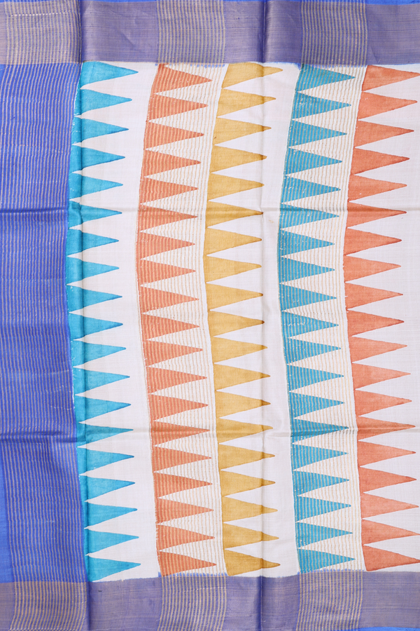 Tussar Silk Saree In Pale Blue With Printed Design